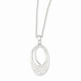 Sterling Silver 925 Necklace with CZ Embers and Polished Oval Pendant - 18
